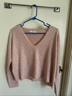 Mango Dusty Pink V-Neck Knit Sweater